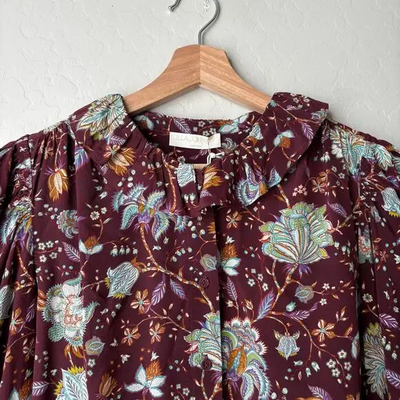 Ulla Johnson Blouse Dara Floral Ruffle Neck Long Puff Sleeve Top Red Size 8 - Picture 4 of 8